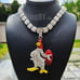 Silver Chicken Pendant 18 Iced Simulated Baguette Choker Chain Necklace