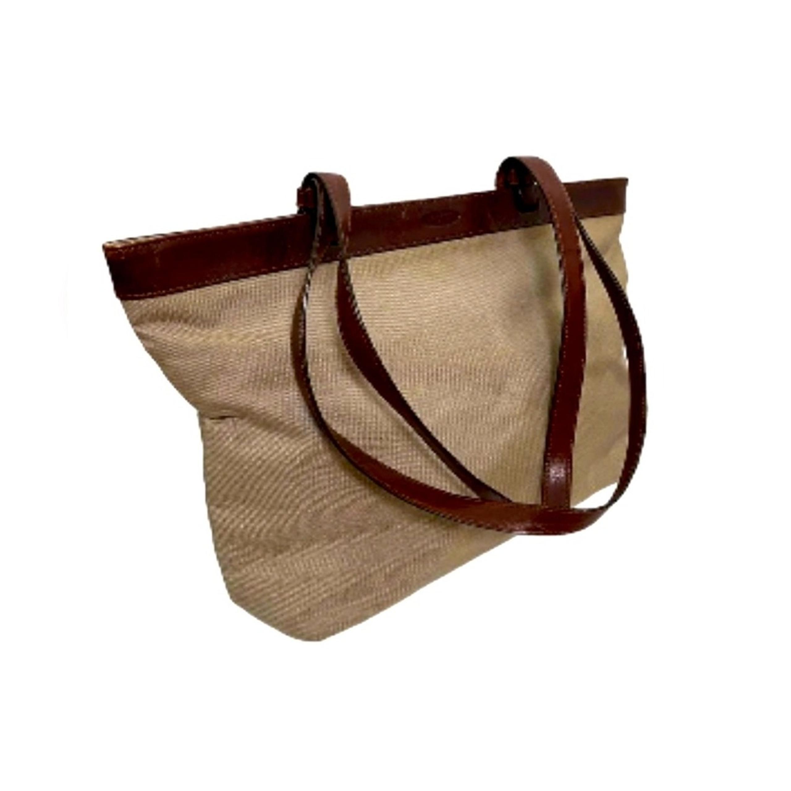 Oroton Australia Tote Bag Twill Canvas Leather Trim Classic Purse Zipper Closure