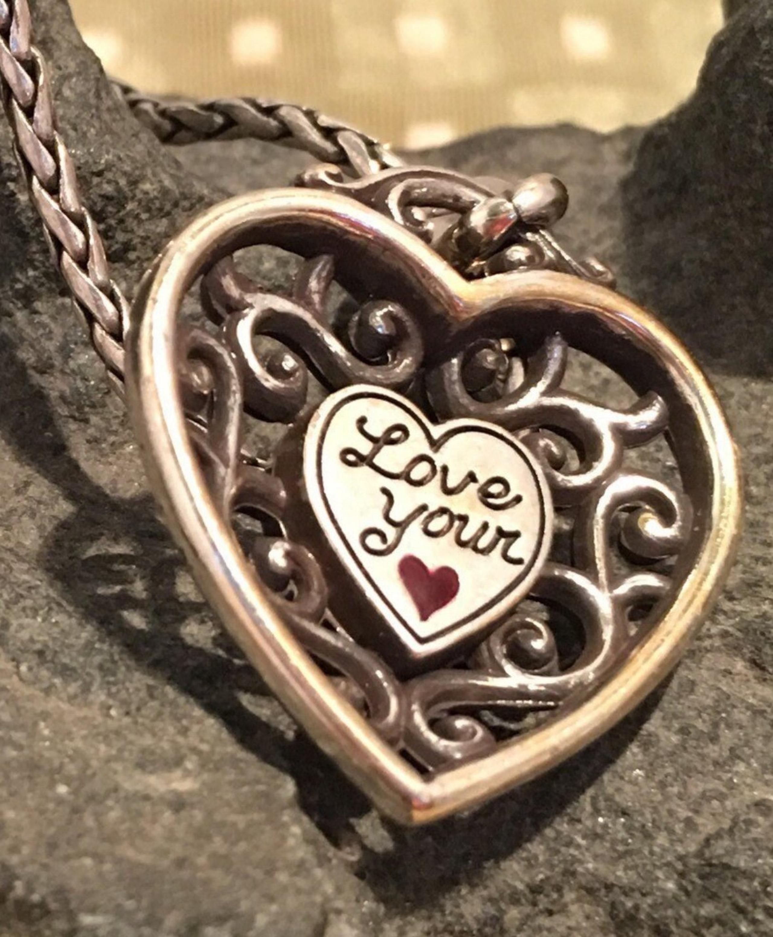 Brighton Women’s Love Your Heart Pendant Necklace Red Stone Silver Tone Signed