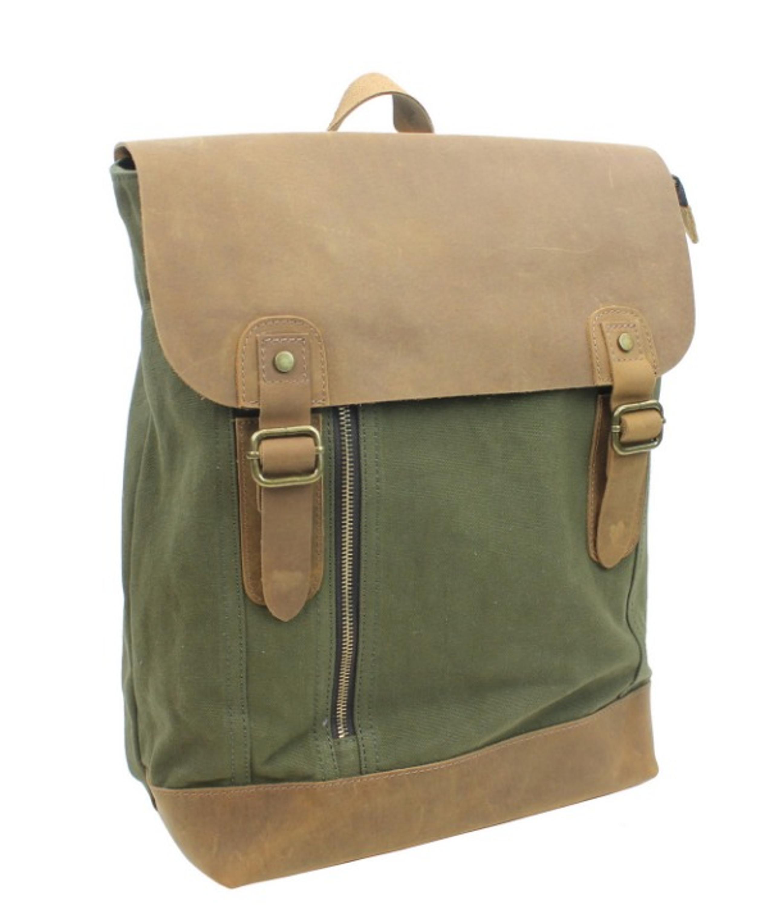 Cowhide Leather Canvas Backpack C20GRN