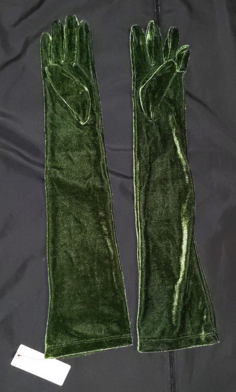 Anthropologie Green Velvet Opera Gloves, NWT