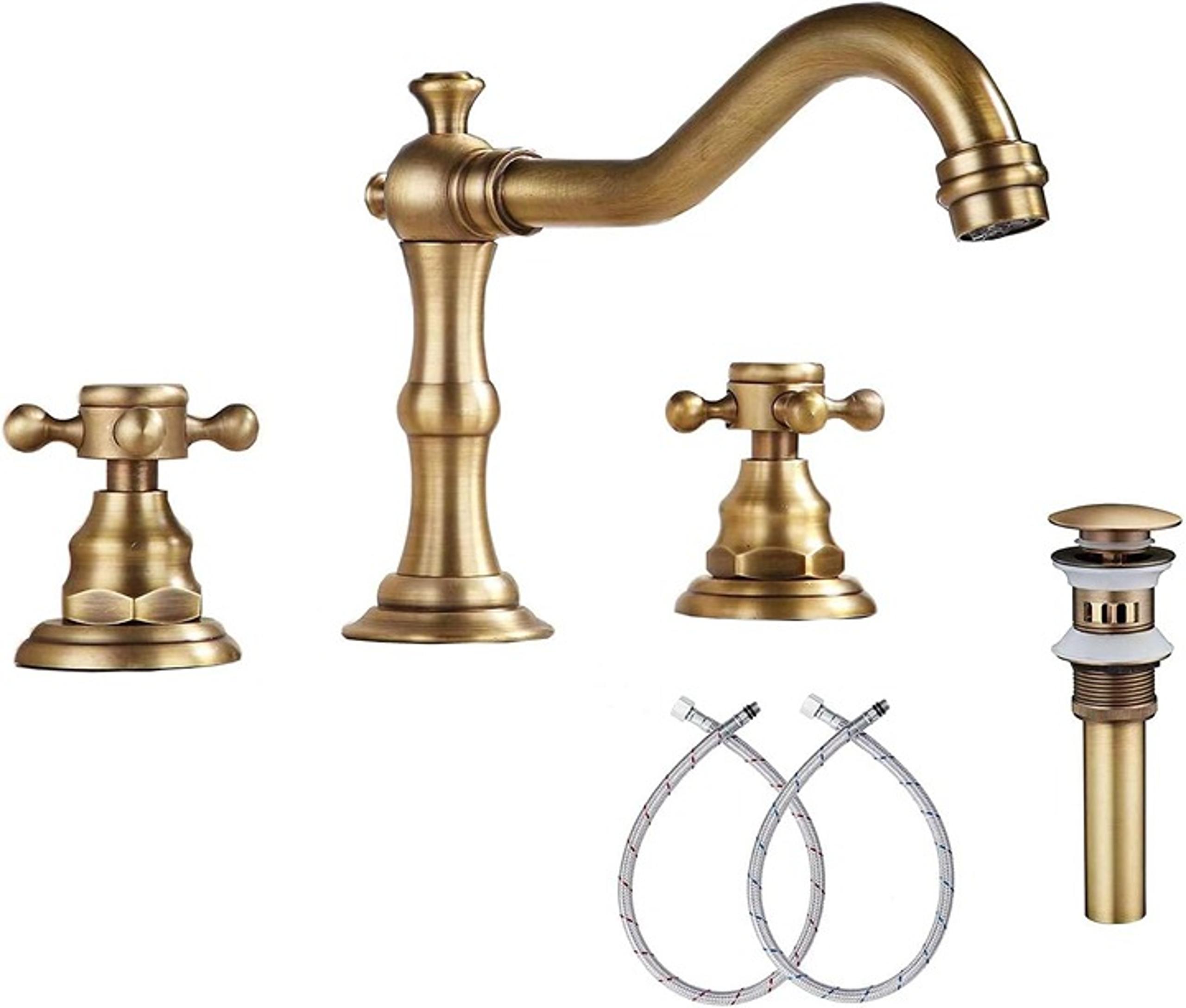 8 inch 2 Handles 3 Holes Widespread Bathroom Sink Faucet Antique Brass Bathroom