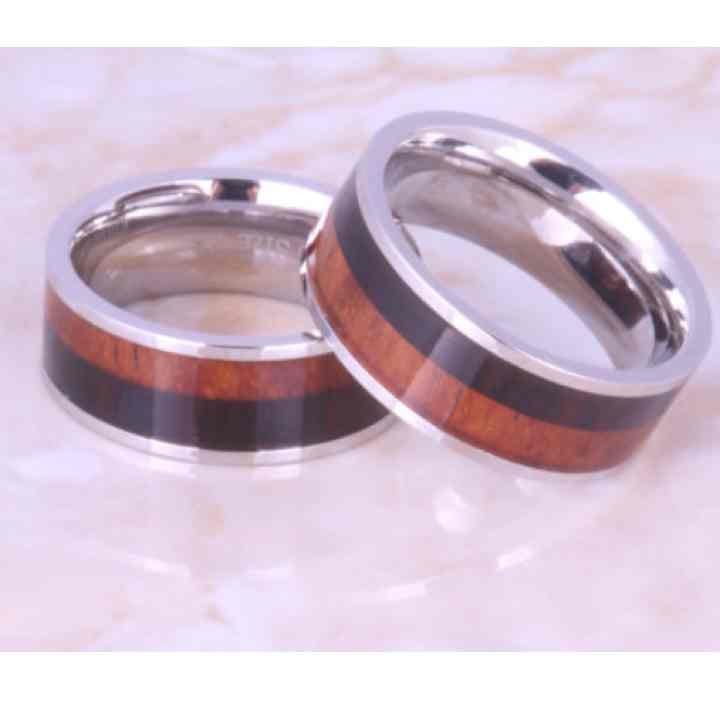 Titanium ring with wood inlay 2 tone