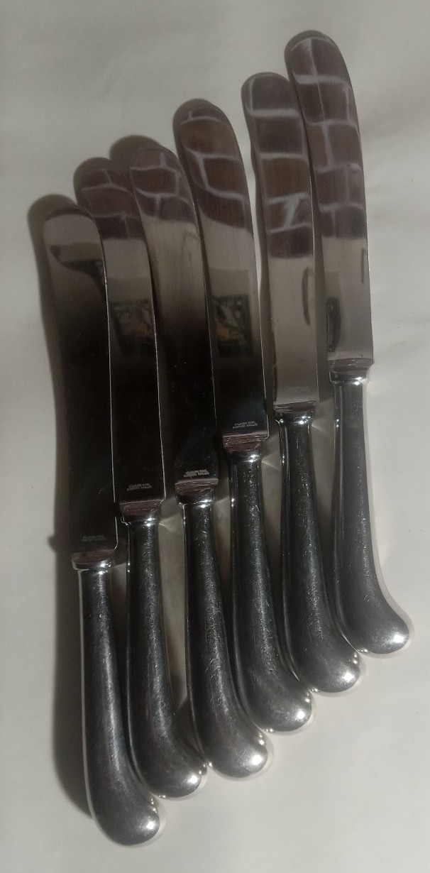 Lot 6 Sheffield Stainless Steel Pistol Grip Large 9 1/2 Butter Knives