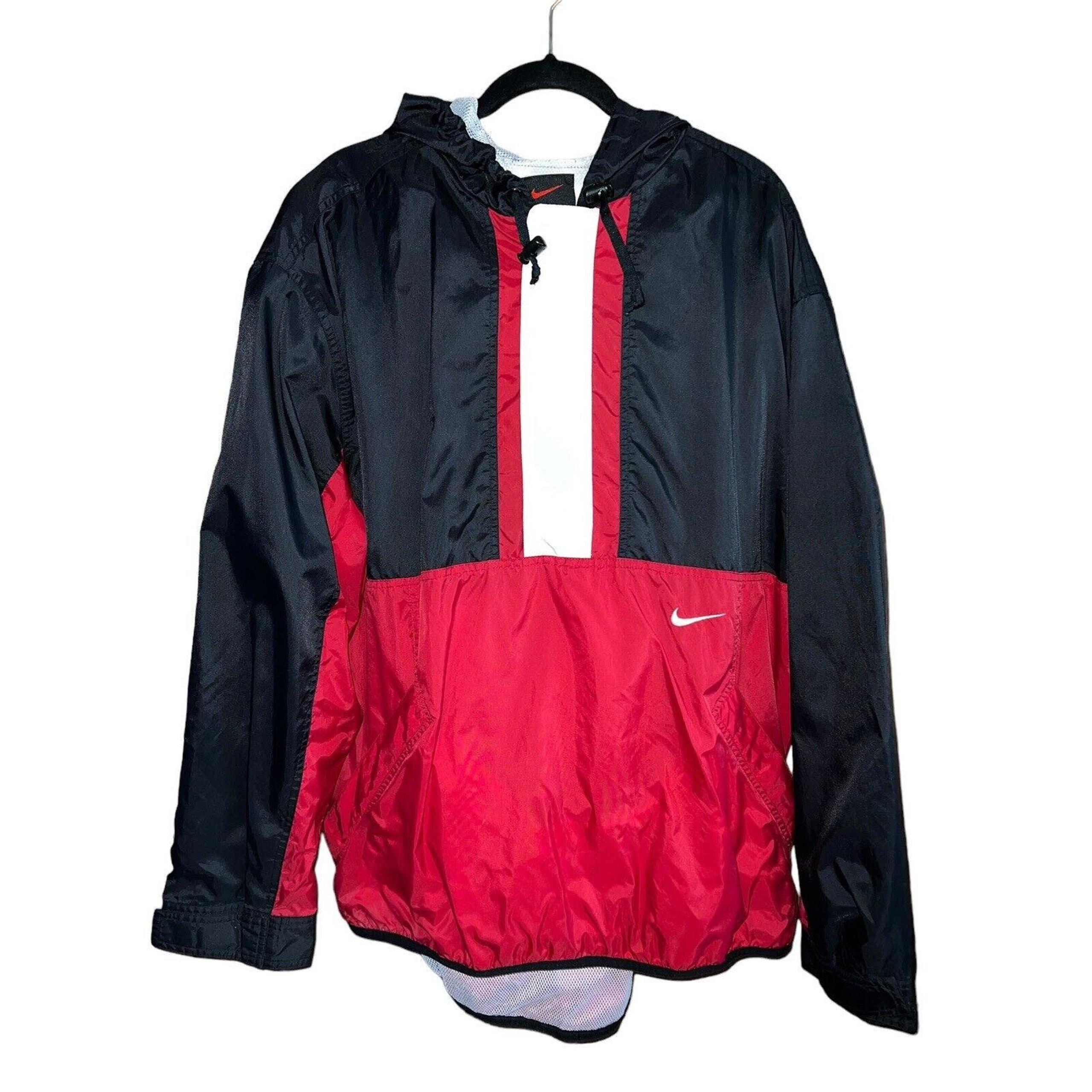 Vintage Nike Jacket Windbreaker Embroidered Swoosh Pullover Red Black Mens XL