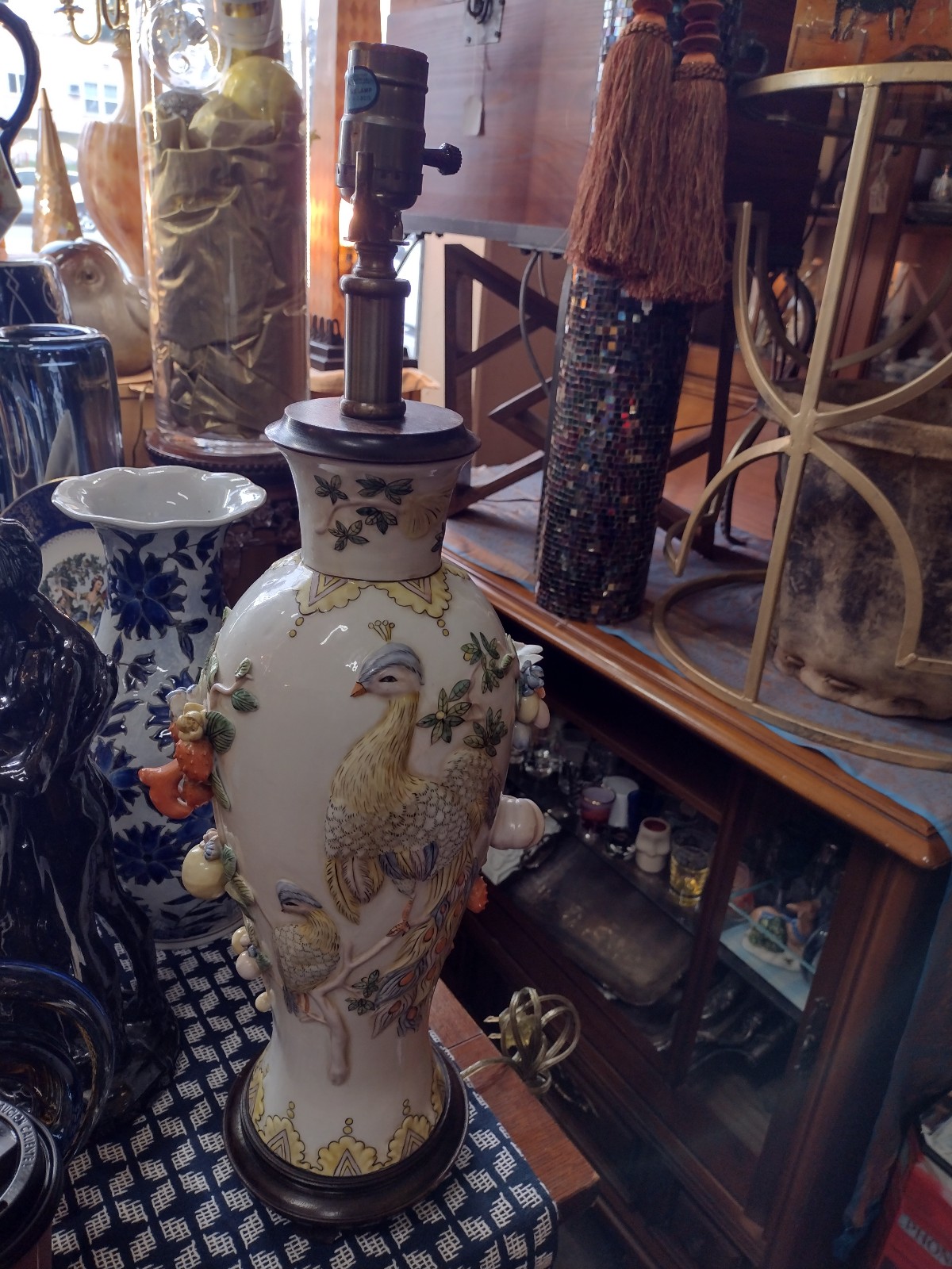 Vintage Peacock Ceramic Table Lamp by Maitland Smith