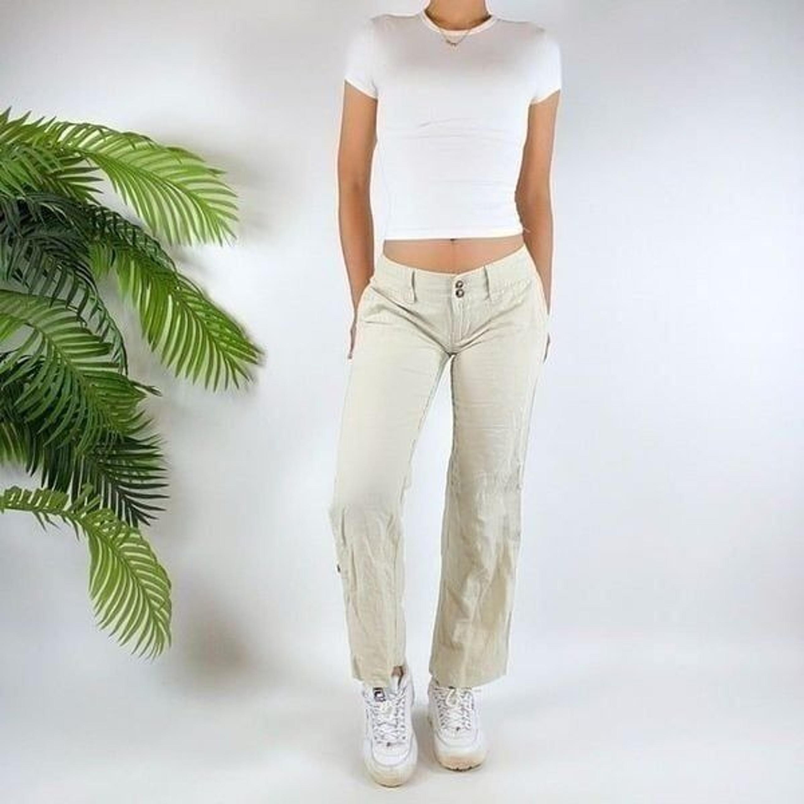 Women's Vintage Gap Beige Coastal Chic Beachy Boho Bootcut Linen Pants / 2