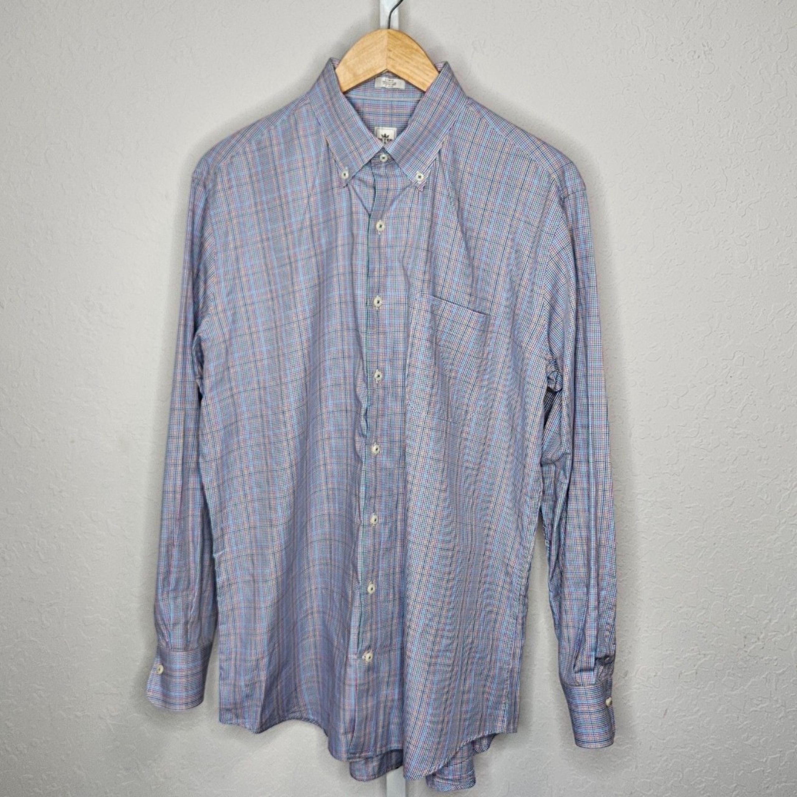 Peter Millar Shirt Men's Button Down Micro Check Plaid Cotton Long Sleeve Large