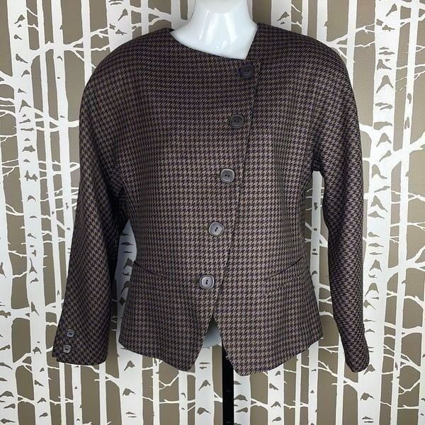 Michii Moon for Sanyo Vintage 90s 100% Wool Houndstooth Asymmetrical Button Blaz