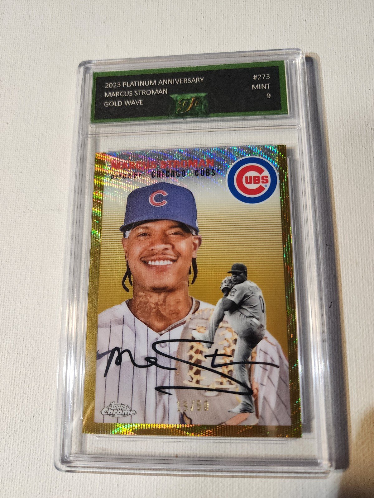 2023 TOPPS CHROME PLATINUM MARCUS STROMAN GOLDWAVE REFRACTOR 7/50 CUBS #273 EjE9