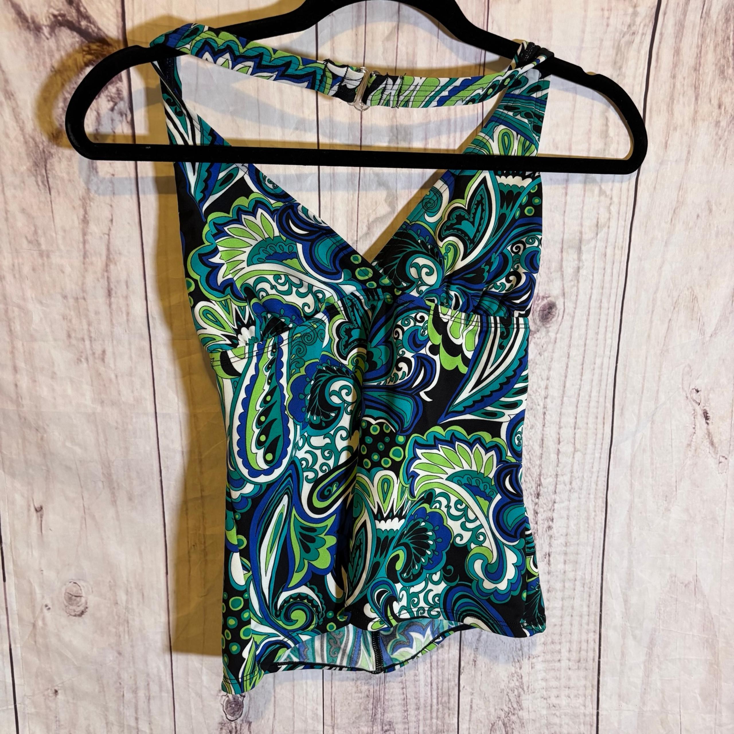 Size Women's Speedo Paisley Print bathing Suit Halter Top - Blue and Green NWT 8