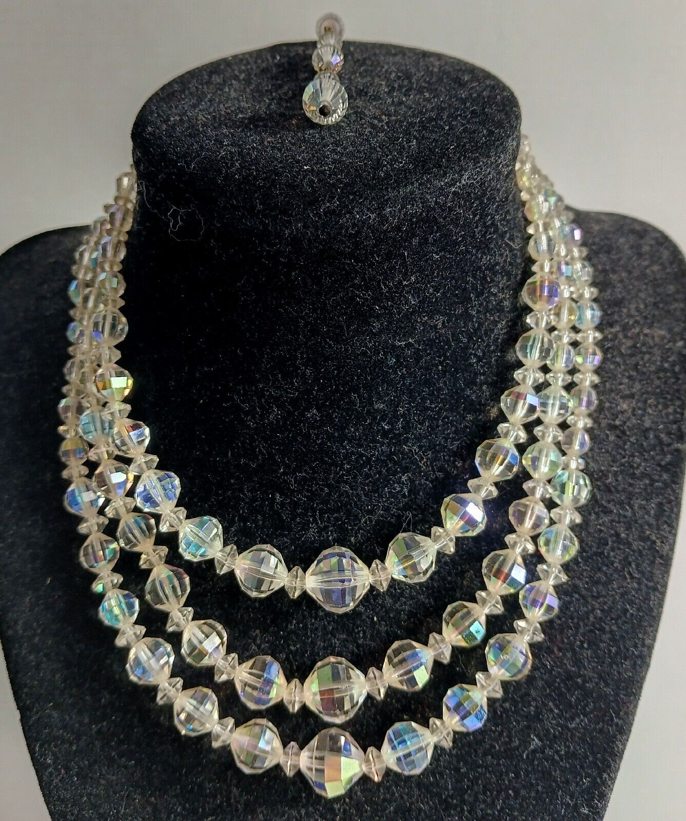 Vintage Triple Strand Aurora Borealis Australian Crystal Necklace