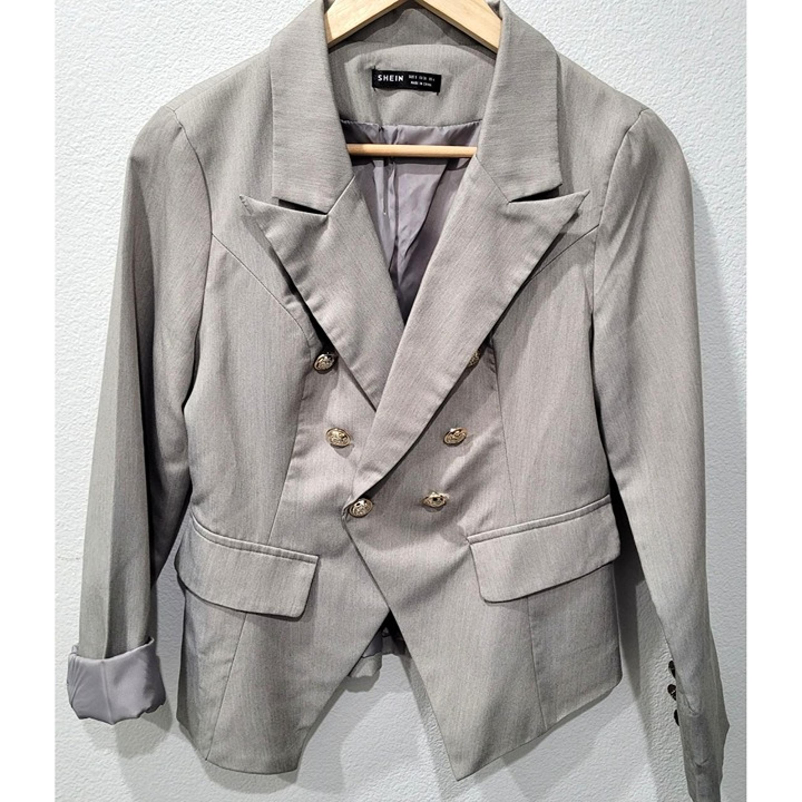 Womens SHEIN Grey Double-Breasted Blazer Jacket Size S