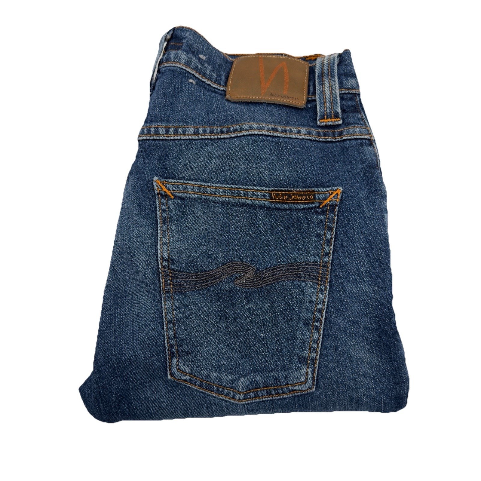 Nudie Jeans Grim Tim Grey Worn Indigo Button Fly Jeans Mens Size 31x34 (30x33)