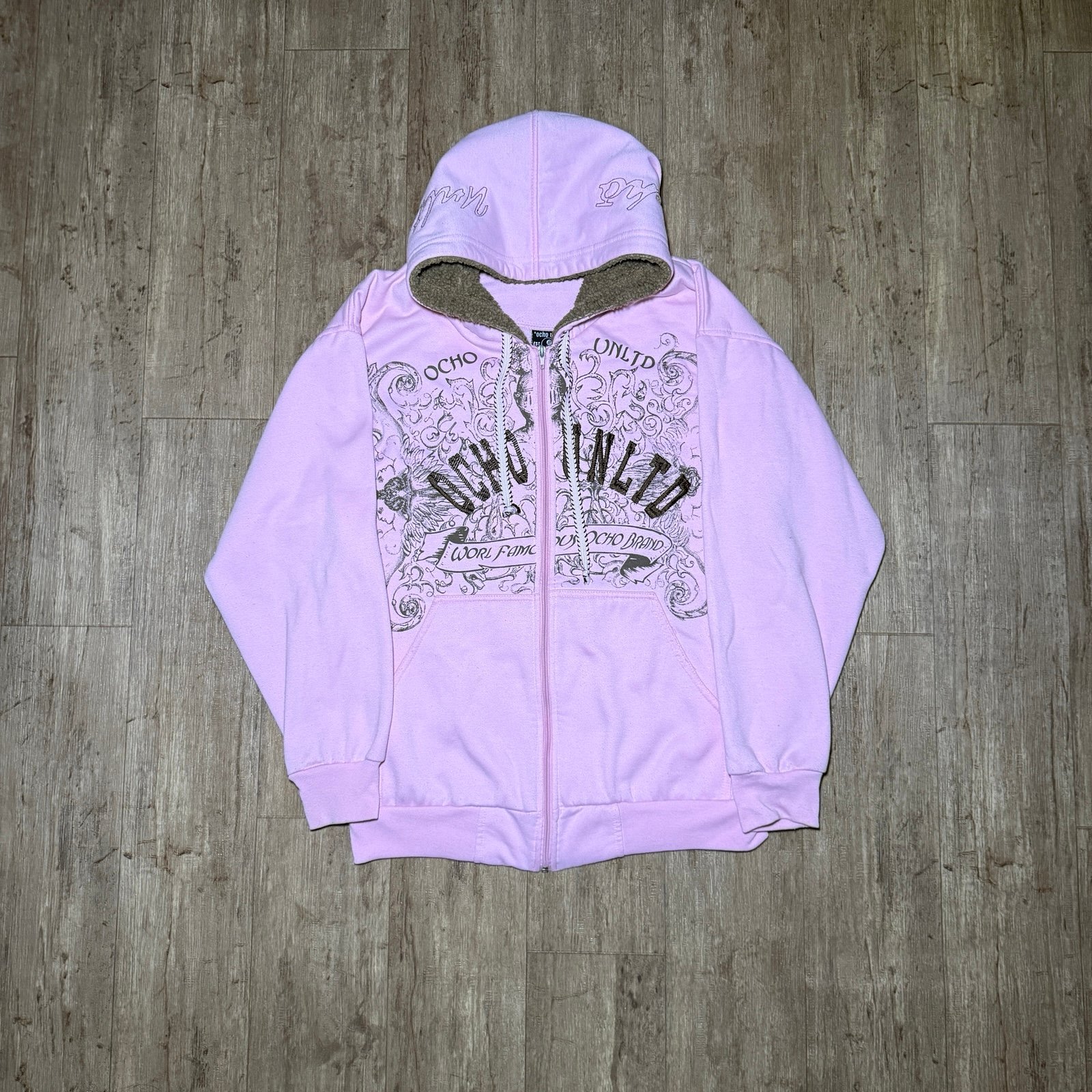 Ocho Unltd Sherpa Lined Hood Pink Jacket Size Medium
