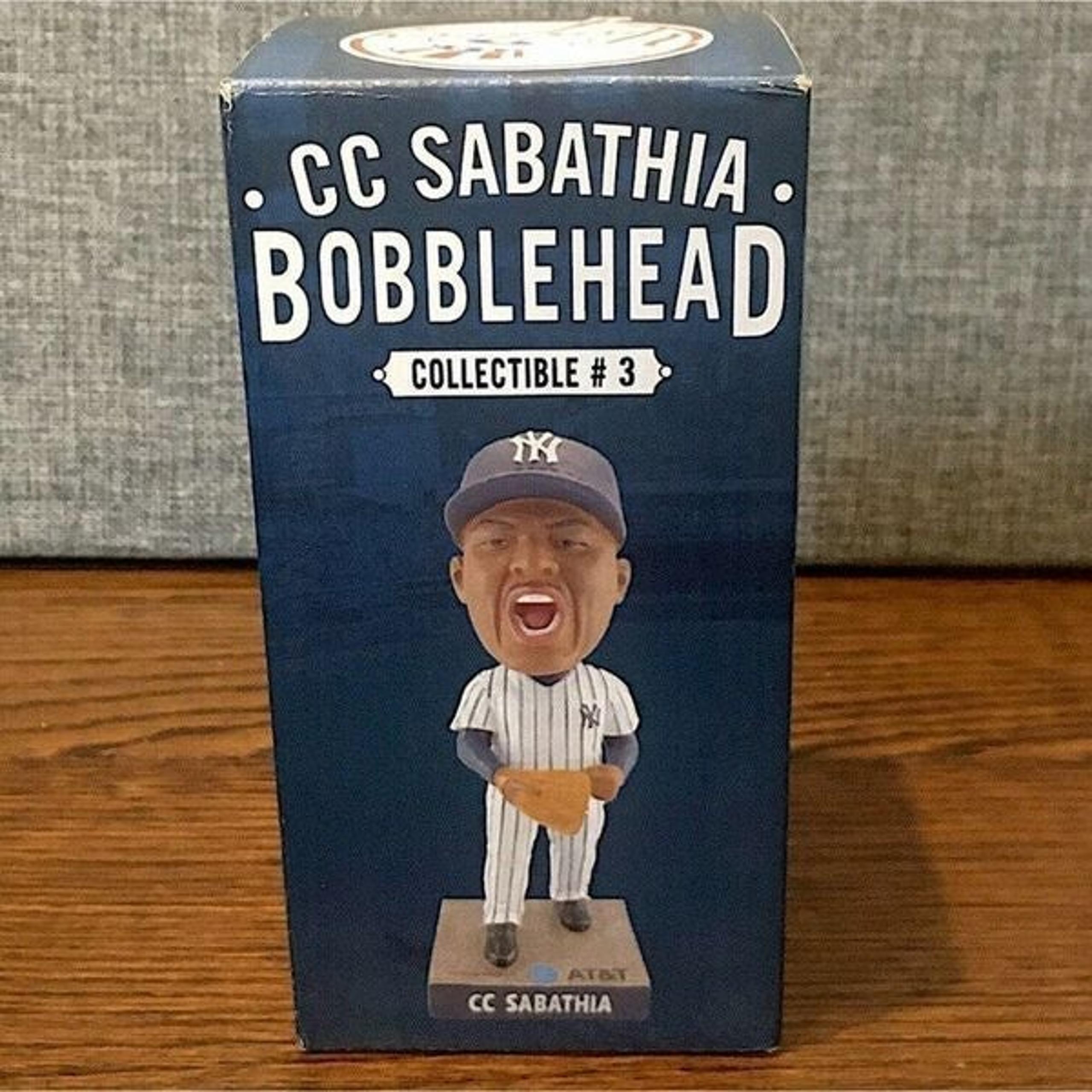 NY YANKEES CC SABATHIA BOBBLEHEAD SGA NIB 7/27/2018 BRAVED RAIN FOR IT! - New York Yankees