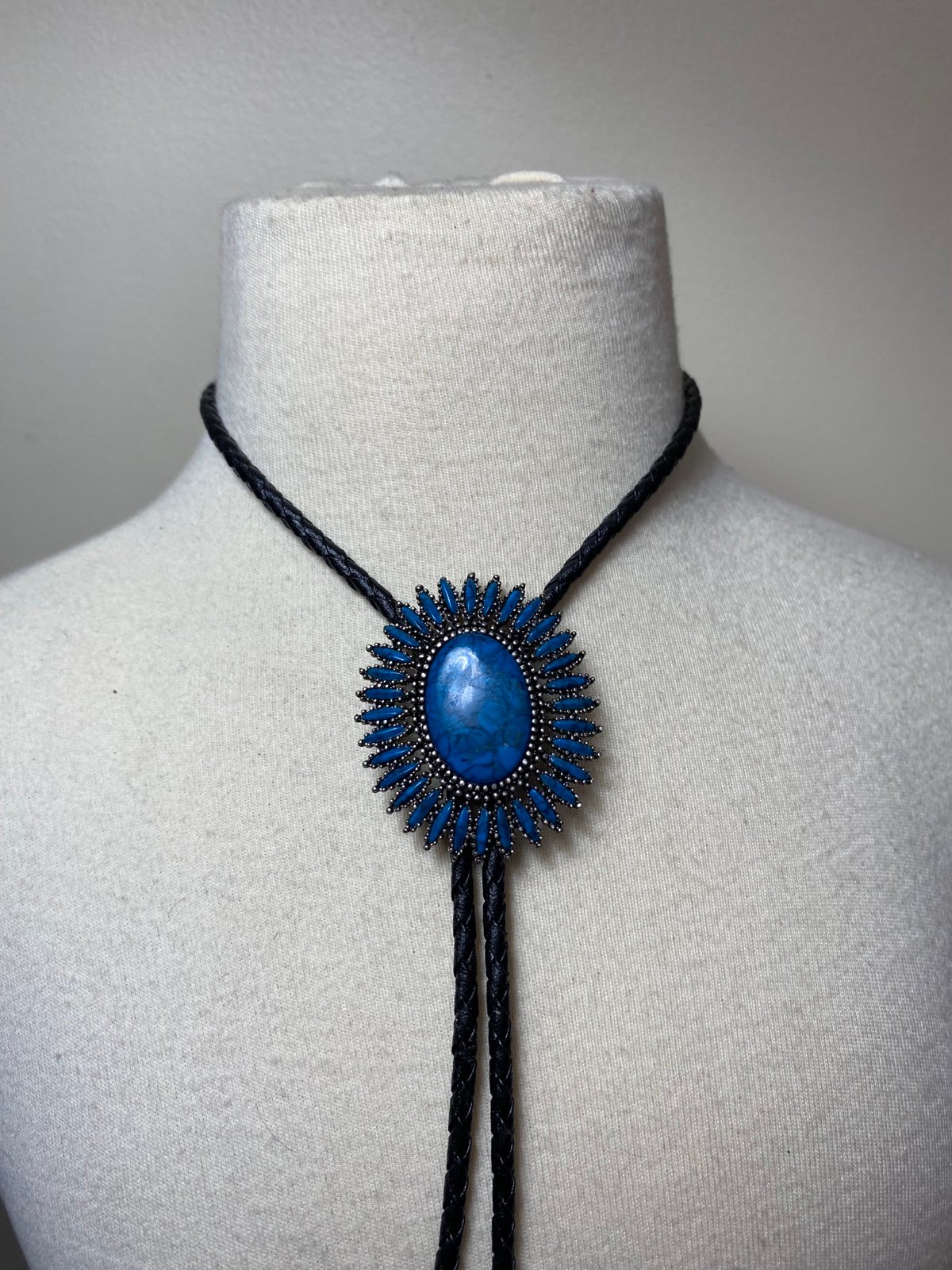 Vintage Bolo Necktie Lot of 2 Blue Silvertone