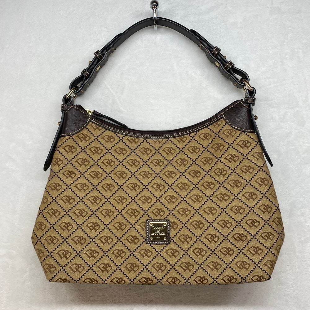 Dooney & Bourke Signature Canvas Hobo Bag Brown Leather Trim Handbag