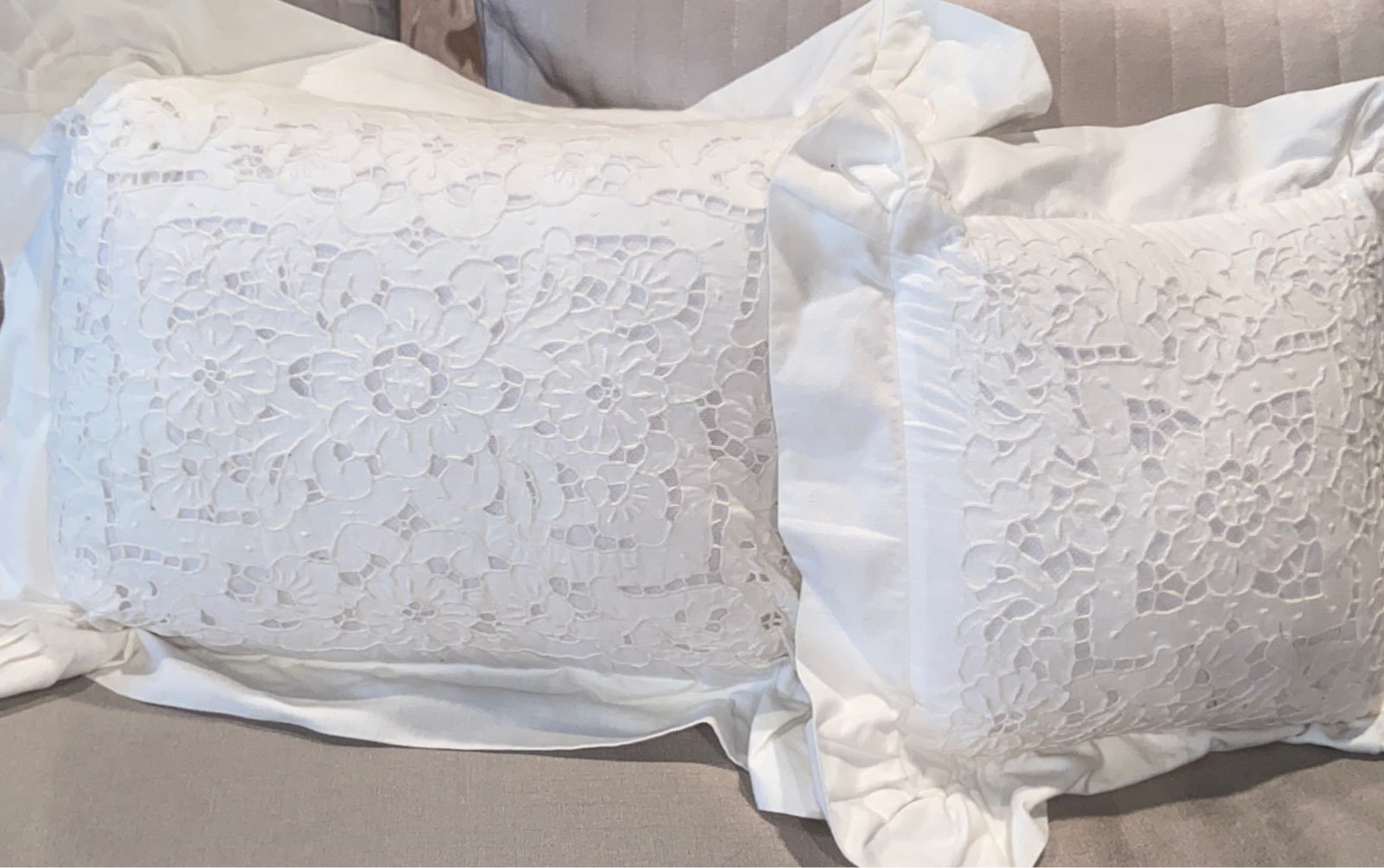 White lace cotton throw pillows
