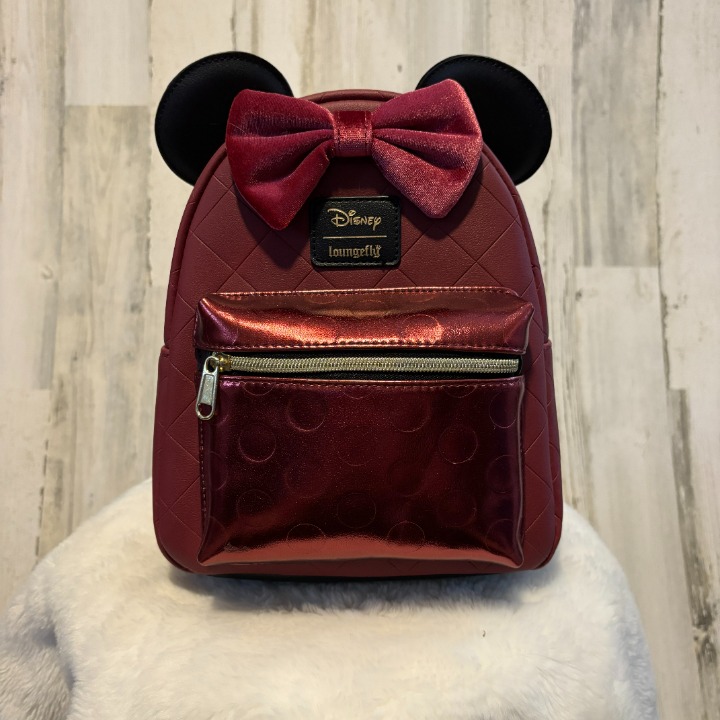 NWT Loungefly Minnie Mouse Mini Backpack Burgundy Color Velvet Bow Disney