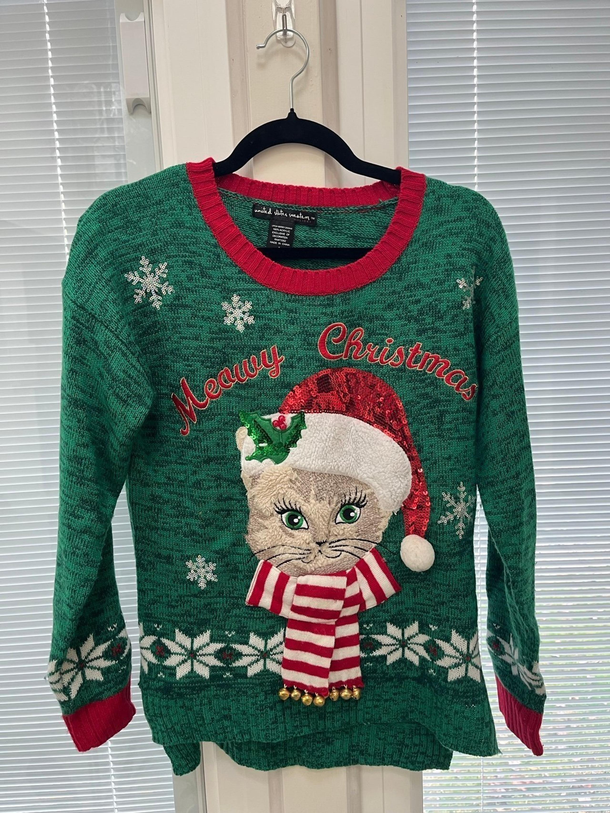 United States Sweaters Kitty Cat Ugly Christmas Sweater Size Small Xmas Crewneck