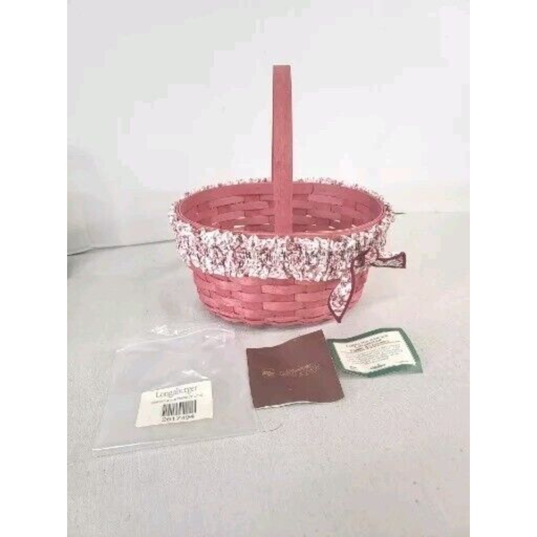 NEW 2008 Large Longaberger Handled Berry Basket Red W/ NEW Removeable Garter