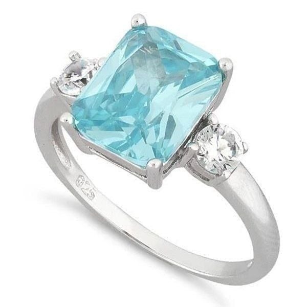 Sterling Silver Triple Rectangular Aquamarine Ring Size 4 New