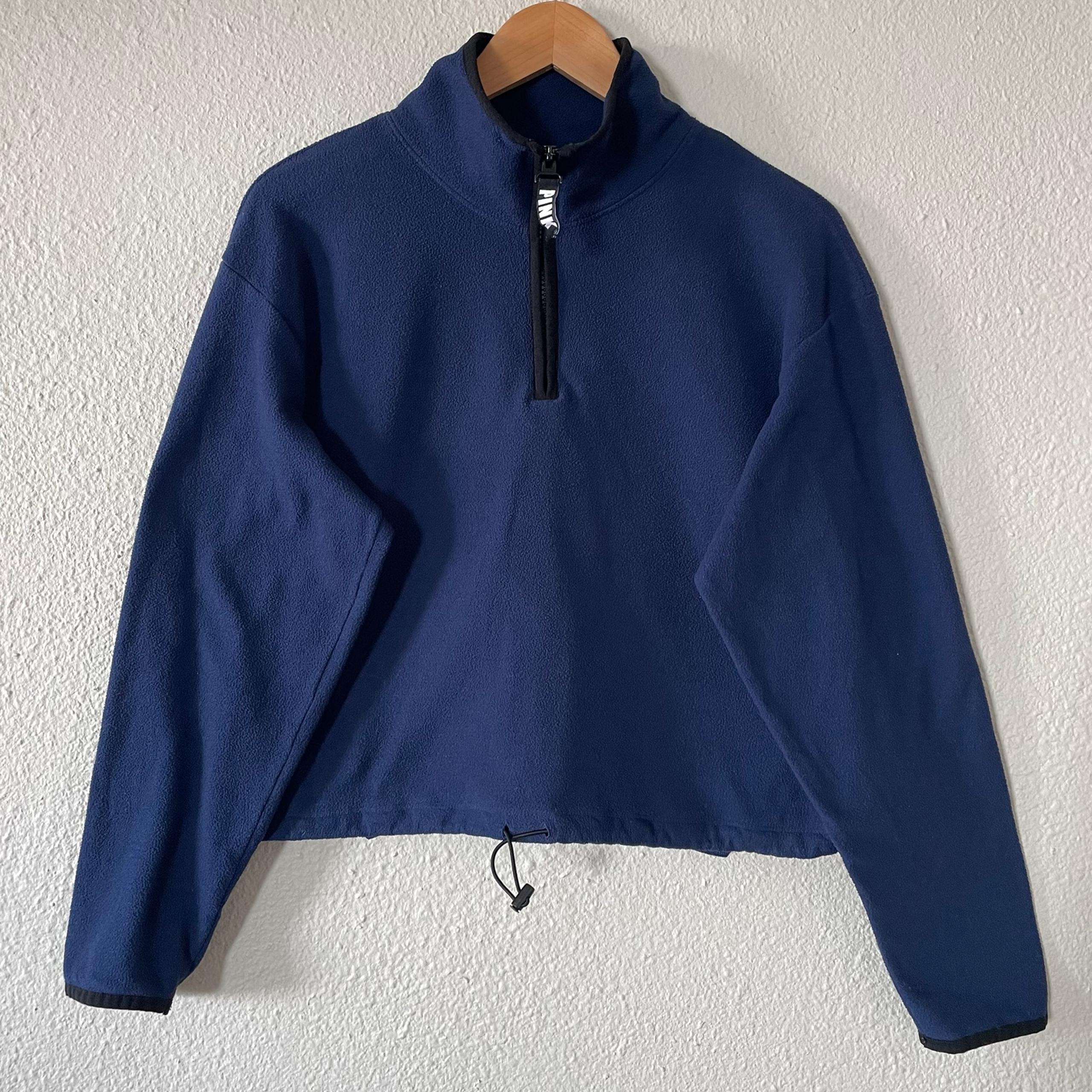 PINK Victoria’s Secret Cropped Sweater Women’s M Blue Quarter Zip Up Pockets