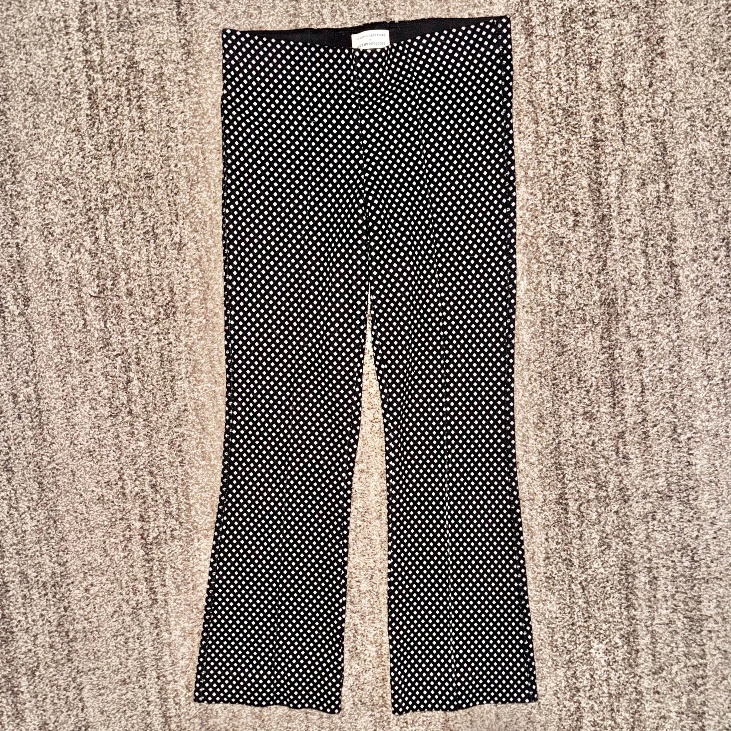 Anthropologie Women's The Essential Crop Flare Black Polka Dot Pants Size XS