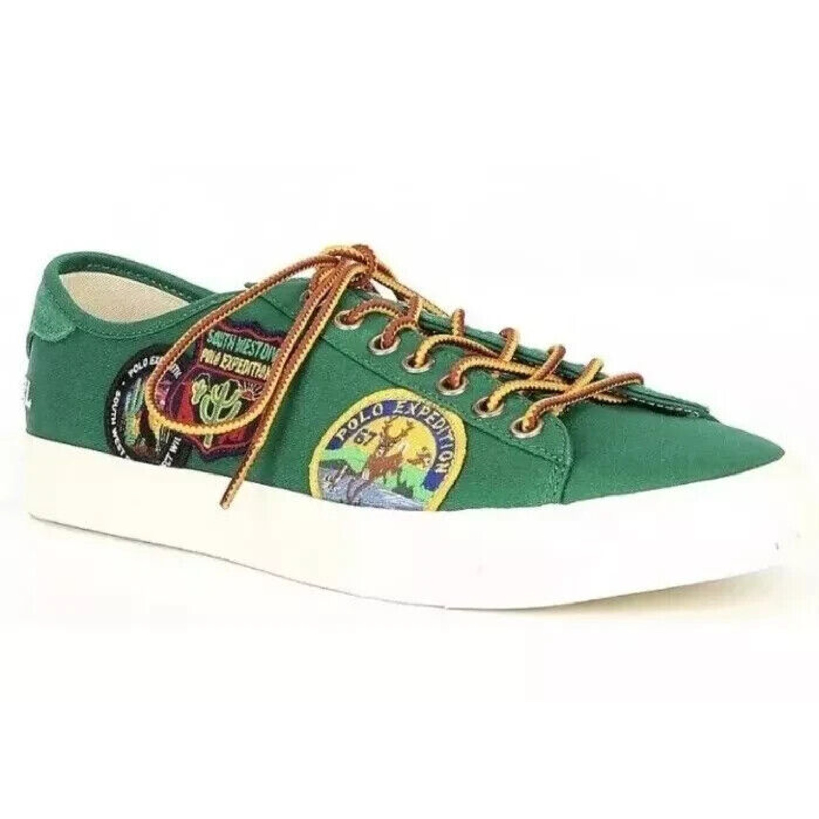 Men Polo Ralph Lauren Green Patchwork Nelson Sneakers Boat Shoe Size 9