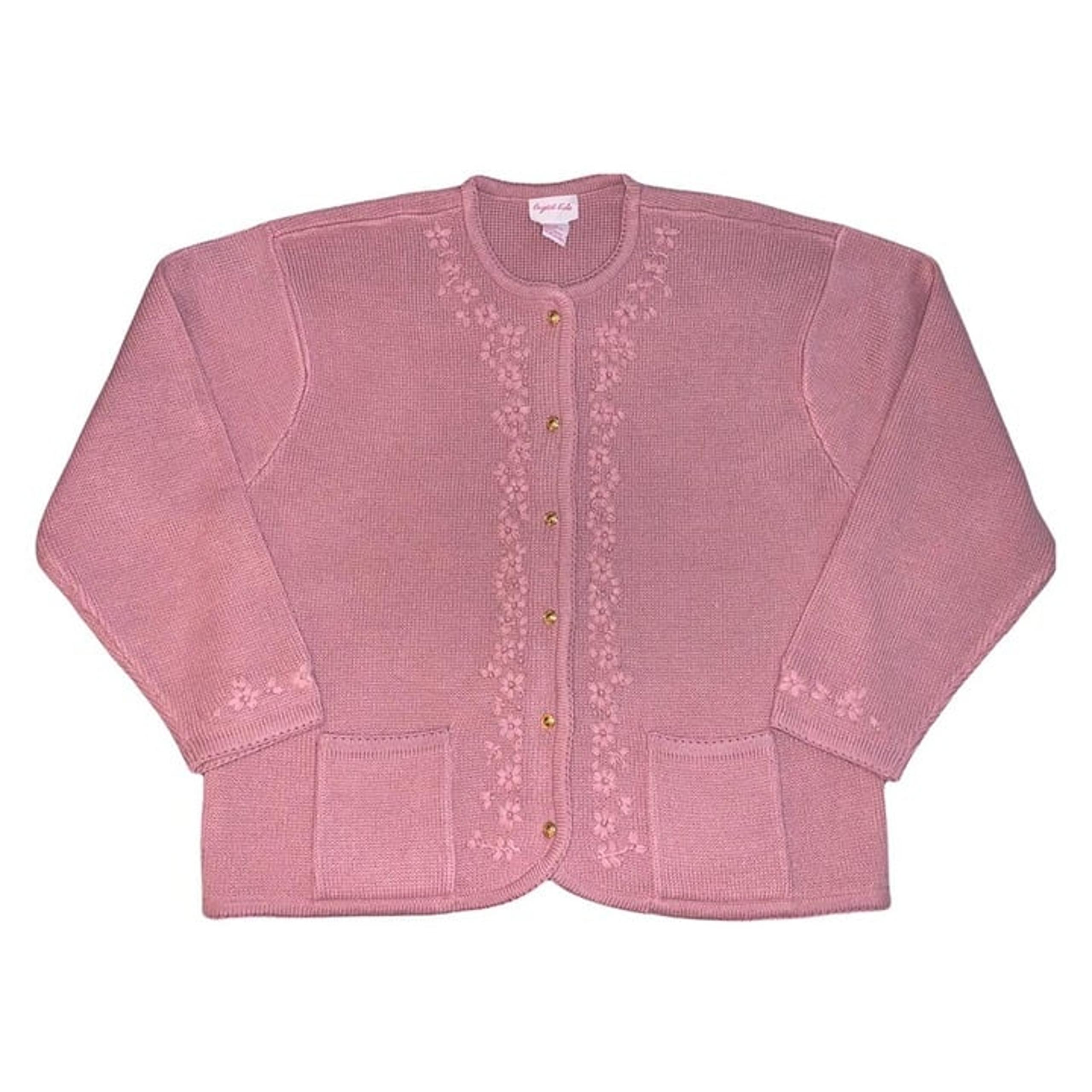 Y2K Mauve Pink Floral Embroidered Button Up Cardigan