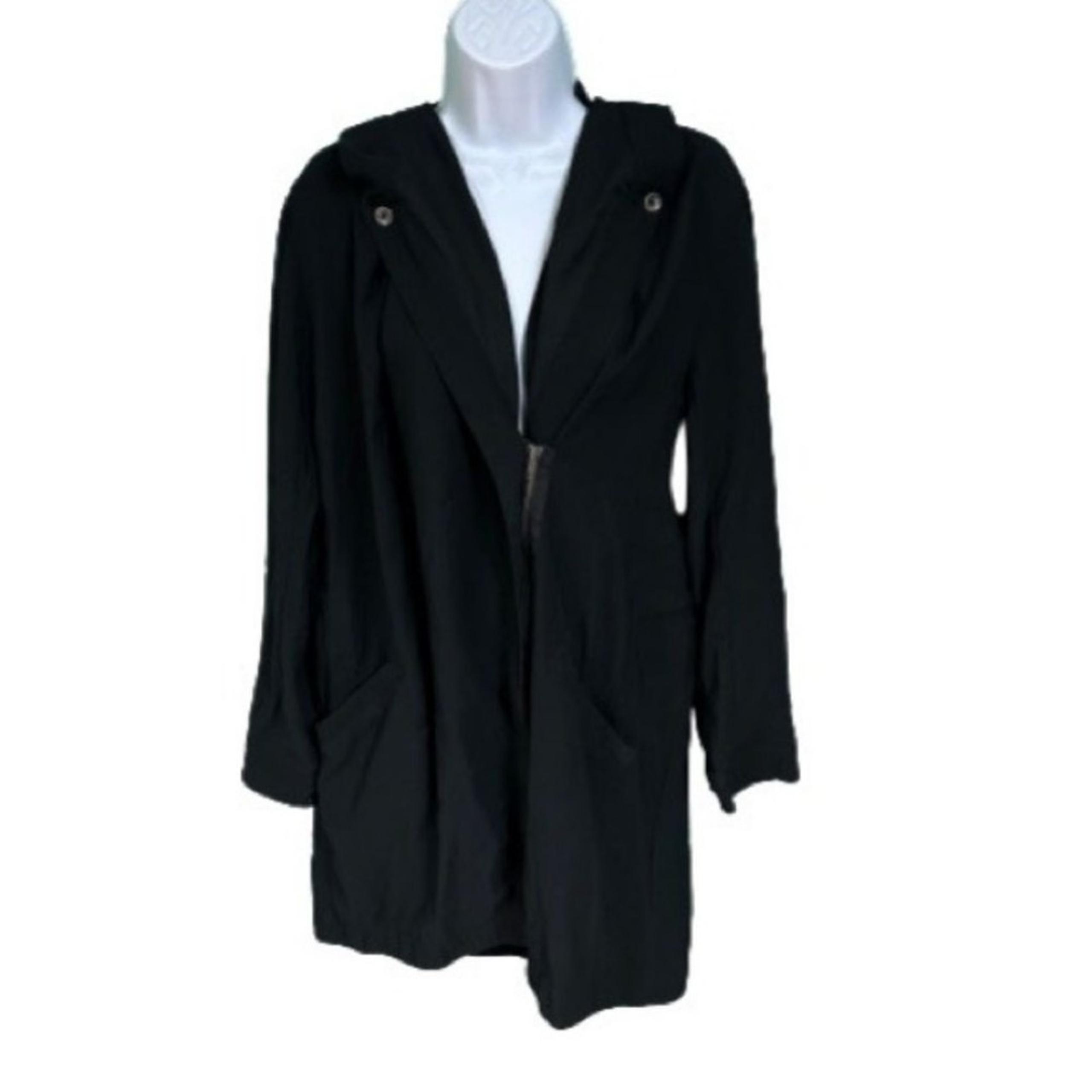Forever 21 Black Hooded Half Zip Trench Coat Womens Size M