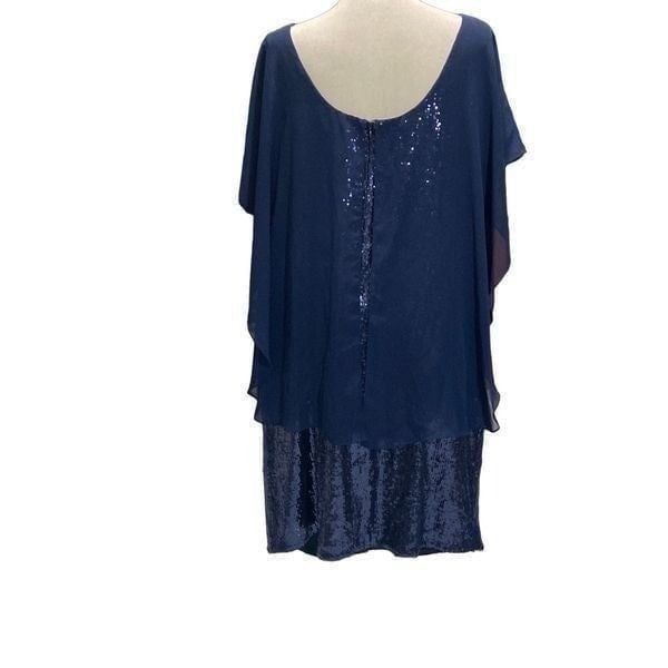 Womens Betsy and Adam Navy Blue Soft Sequin Dress Draped Lined Holiday 18W