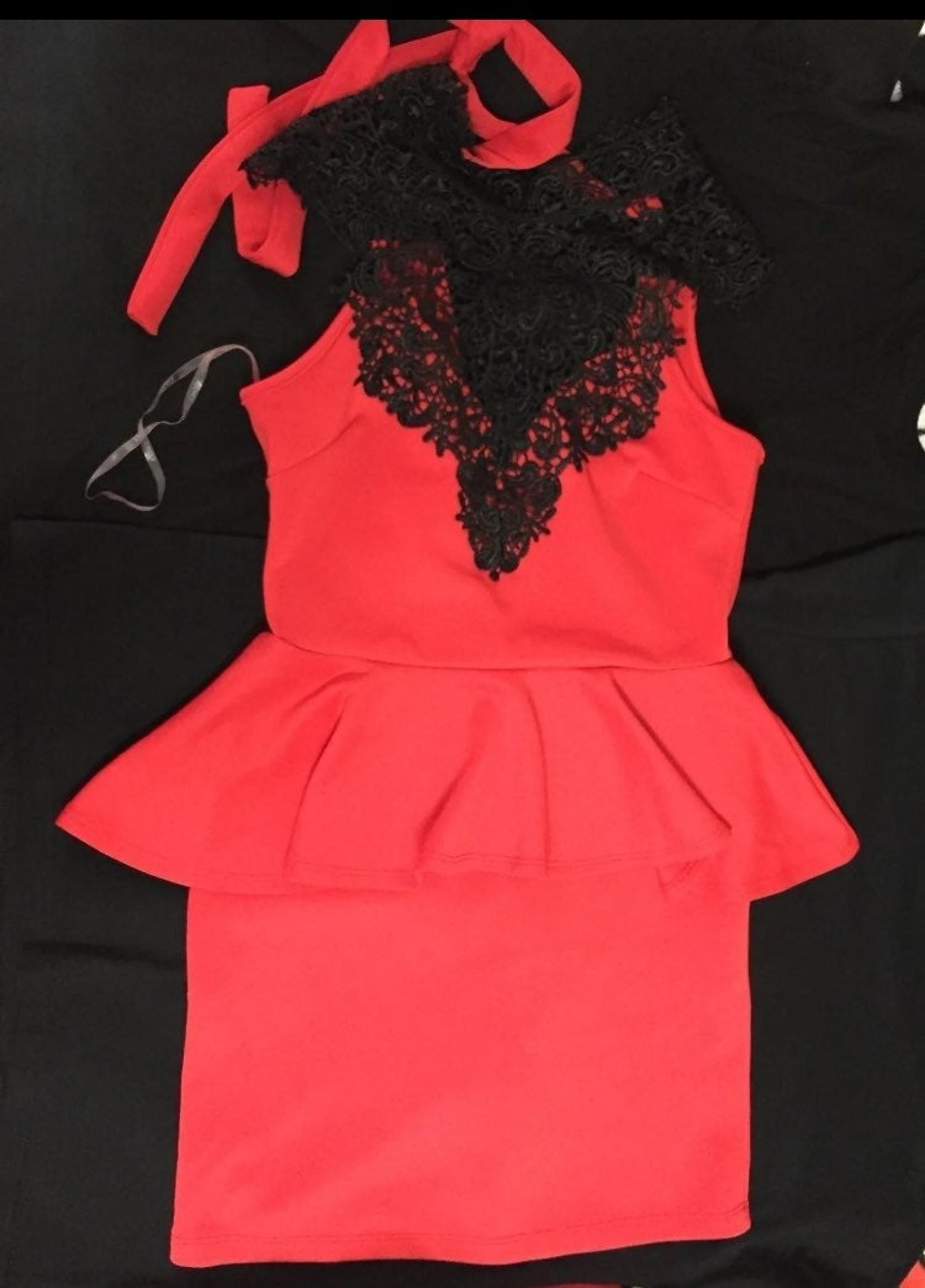 A'gaci Red Peplum Lace Crochet Dress