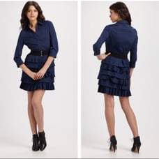 BLACK BCBGMAXAZRIA Ruffle Button Down Shirt Dress