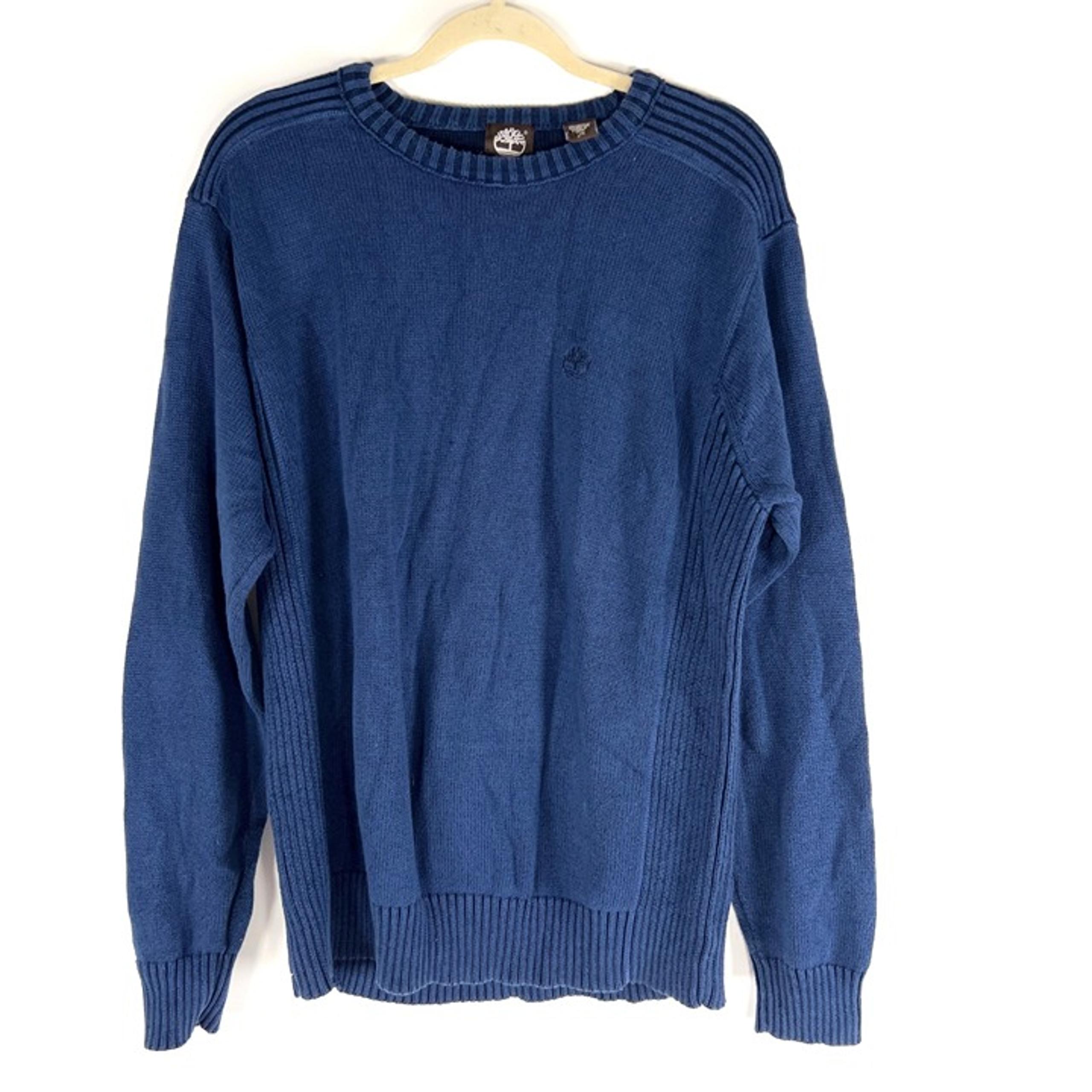 Mens Vintage Timberland Blue Long Sleeve Cable Knit Cotton Oversized Sweater / L
