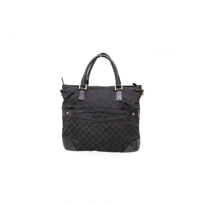Authentic Gucci GG Black Nylon Leather Trim Tote Bag – Style 115525 203998