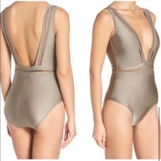 NWT Ted Baker Starza Pointelle khaki deep V Plunge neckline one piece swimsuit 8