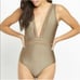 NWT Ted Baker Starza Pointelle khaki deep V Plunge neckline one piece swimsuit 8