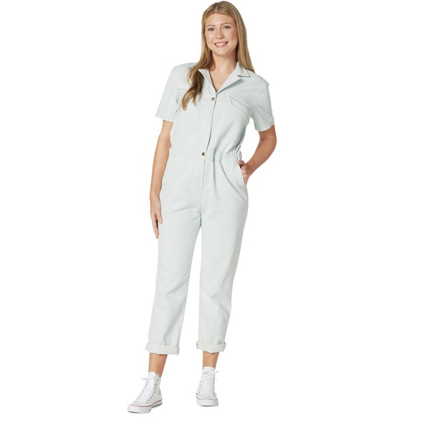 HUNTER & BROWN NWT 100% Cotton Light Indigo Denim Short Slve Utility Jumpsuit S