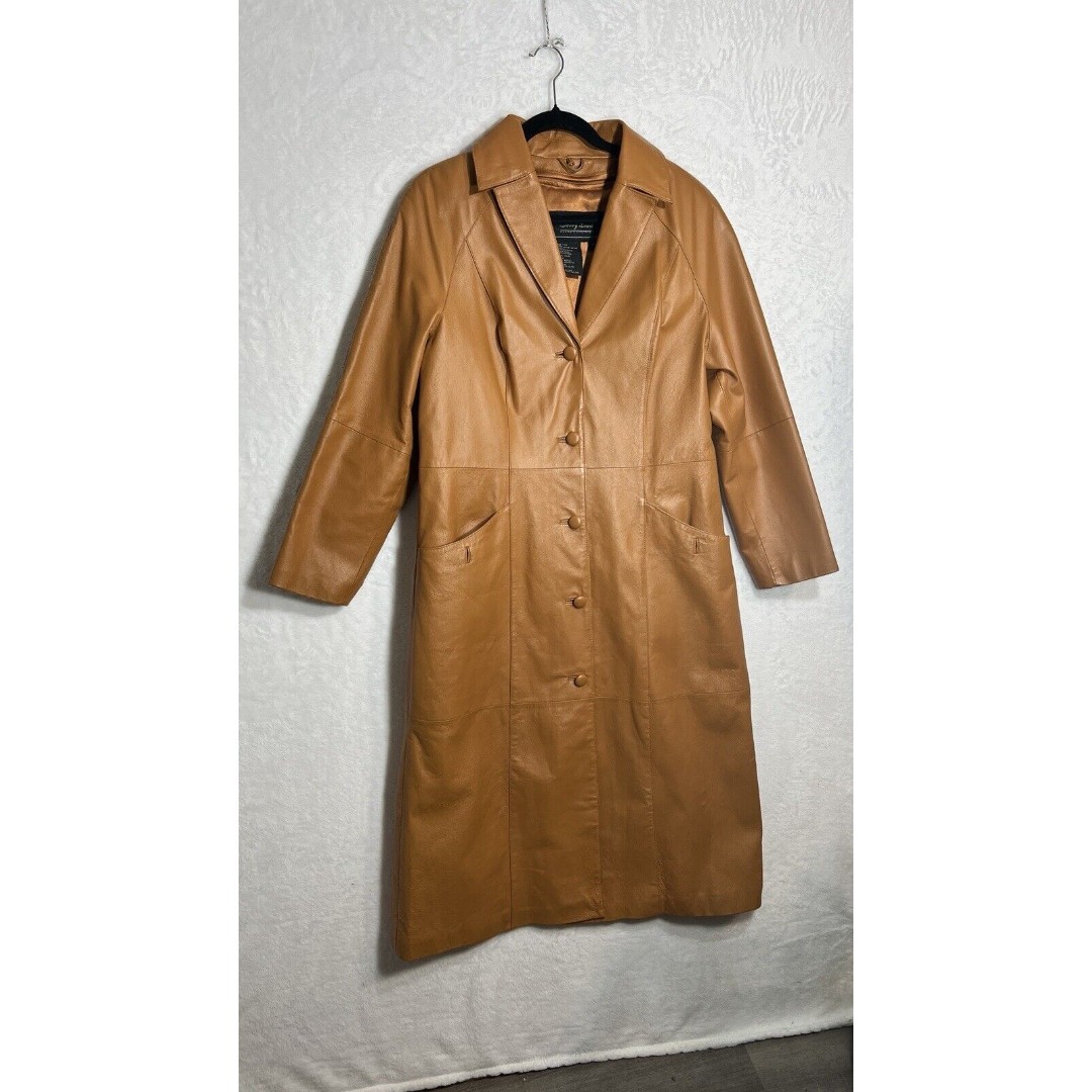 Vintage Leather Trench Coat Long Jacket Brown Terry Lewis Luxuries 8 Small