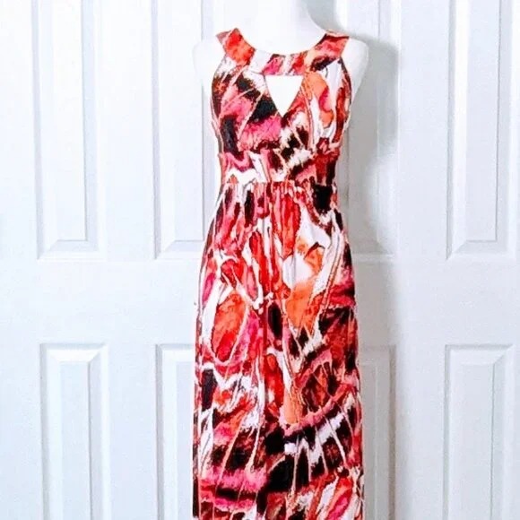 BISOU BISOU Women's Cut Out Bodice Maxi Dress Size 6 Multi Color Print