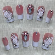 White Rose French Press On Nails