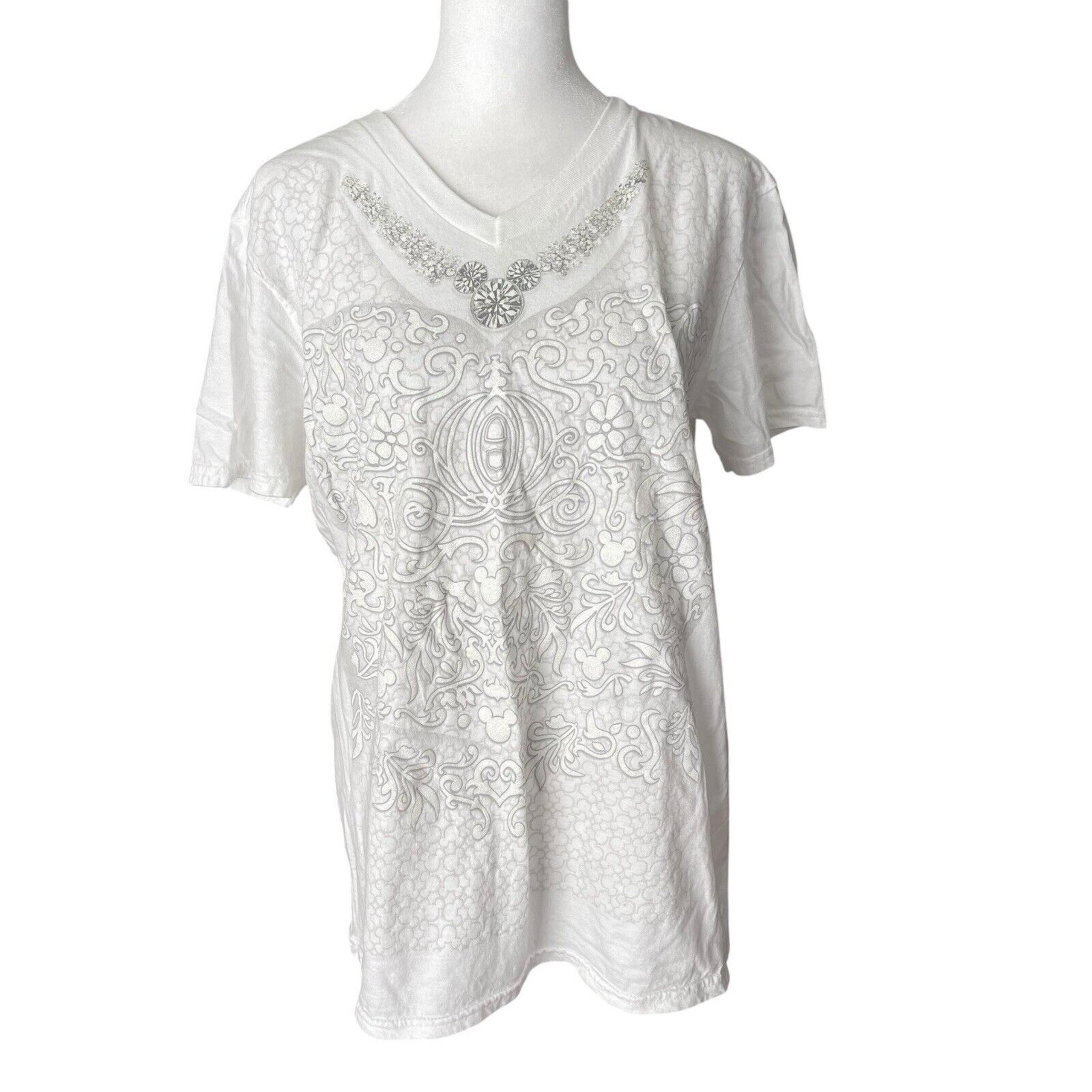 Disney Parks Medium T-Shirt Short Sleeve Diamond Print White Tee Top