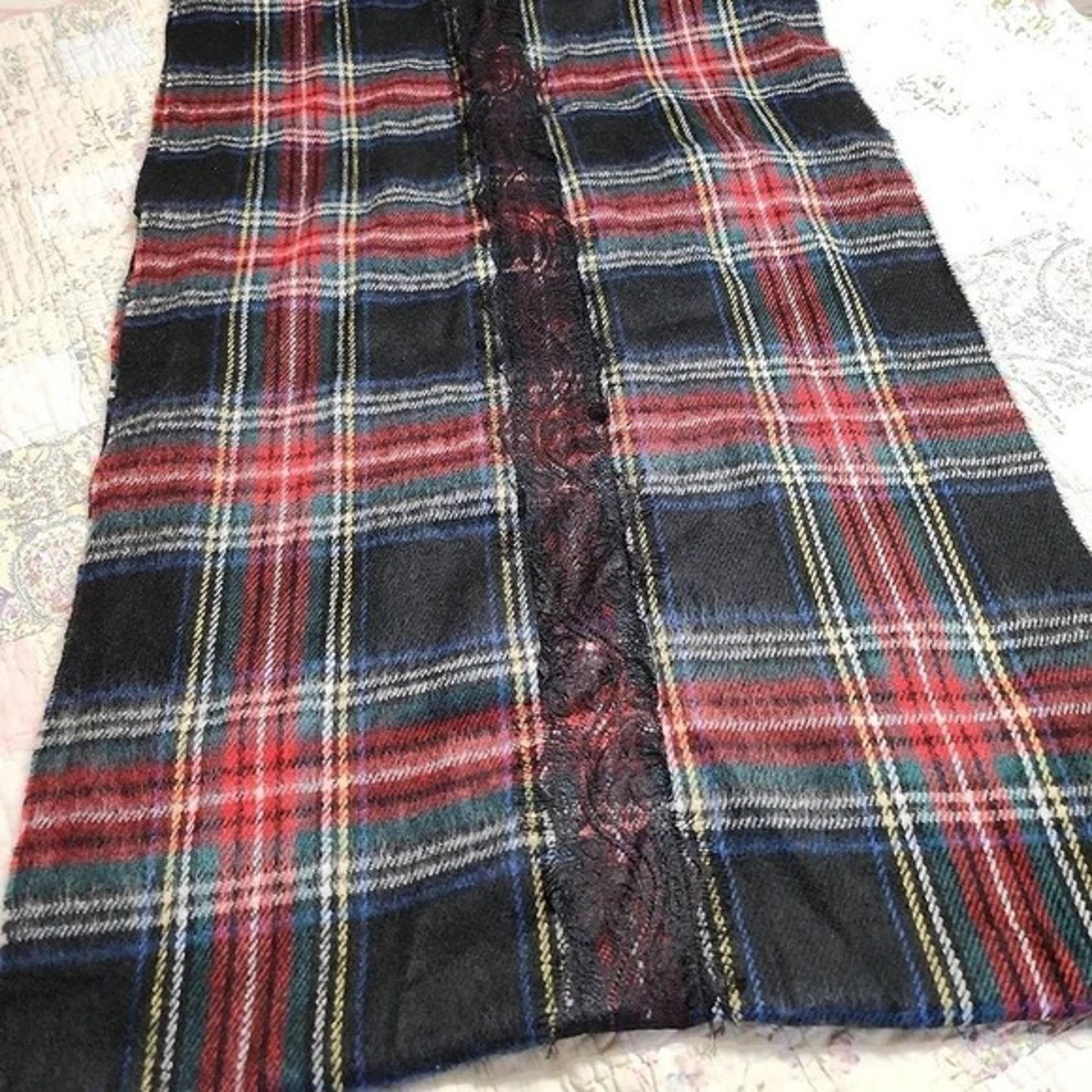 Betsey Johnson Plaid Scarf Lace Trim Acrylic One Size