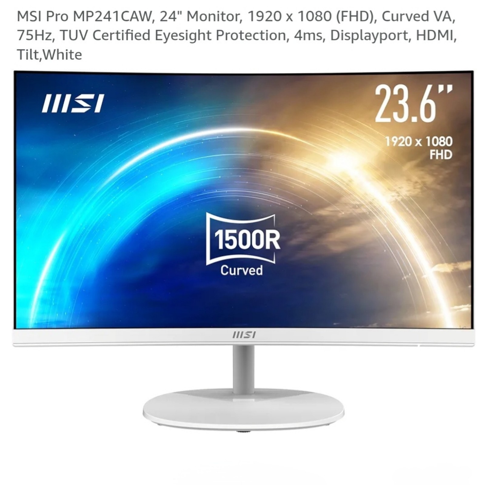 MSI Pro MP241CAW, 24 Monitor, 1920 x 1080 (FHD), Curved VA, 75Hz, TUV Certified