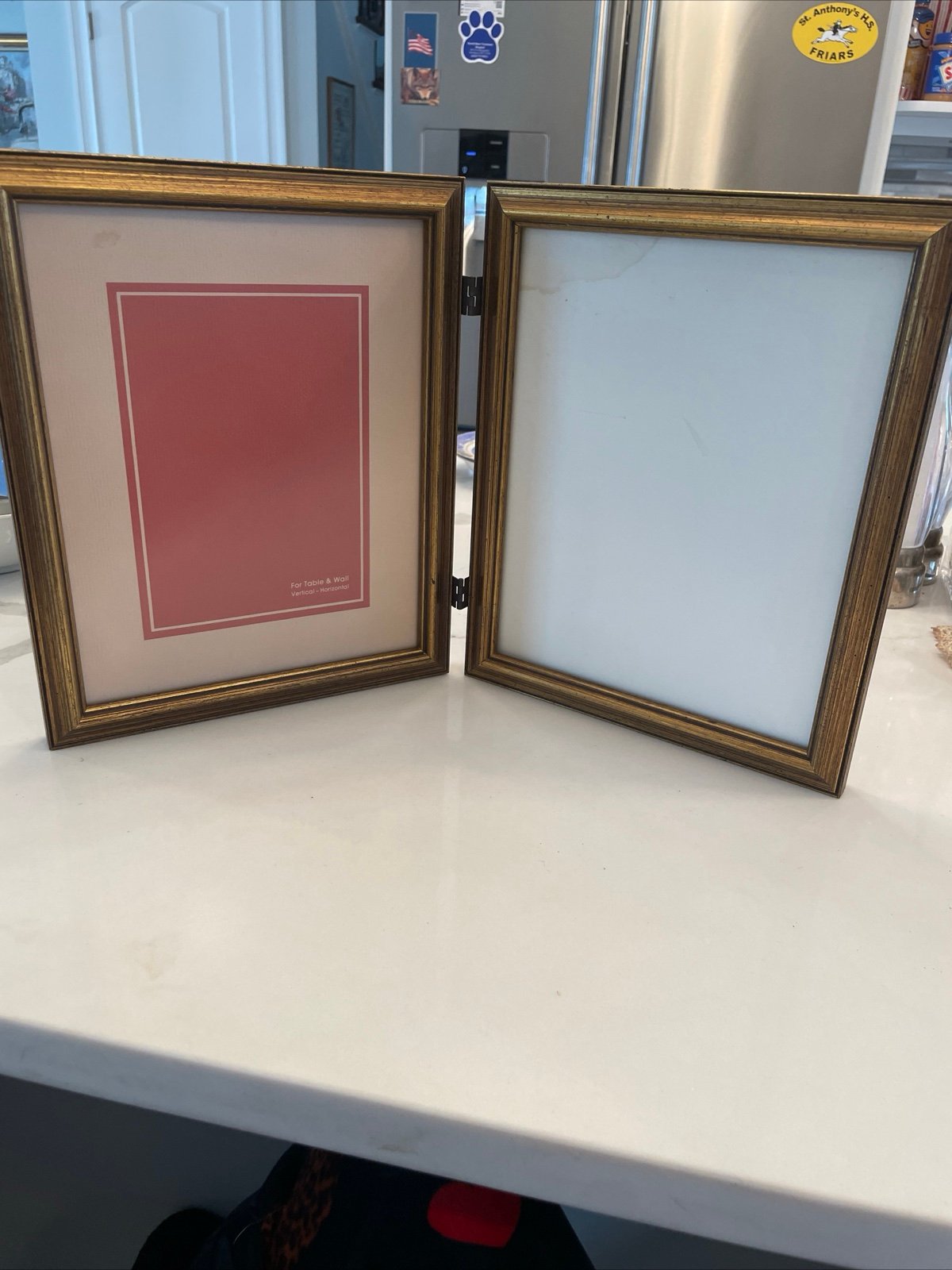 Vintage Gold Tone Ornate Metal Tabletop Double Pictures Frame 7.5”X9.5”
