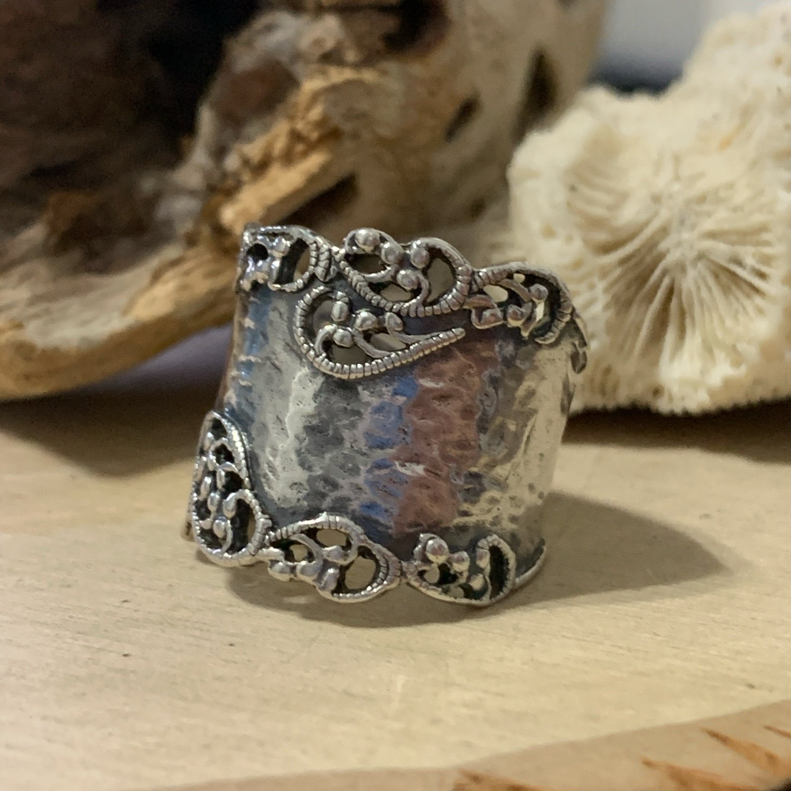 Or Paz Israel Paz Creations Wide Hammered Band Ring Size 9