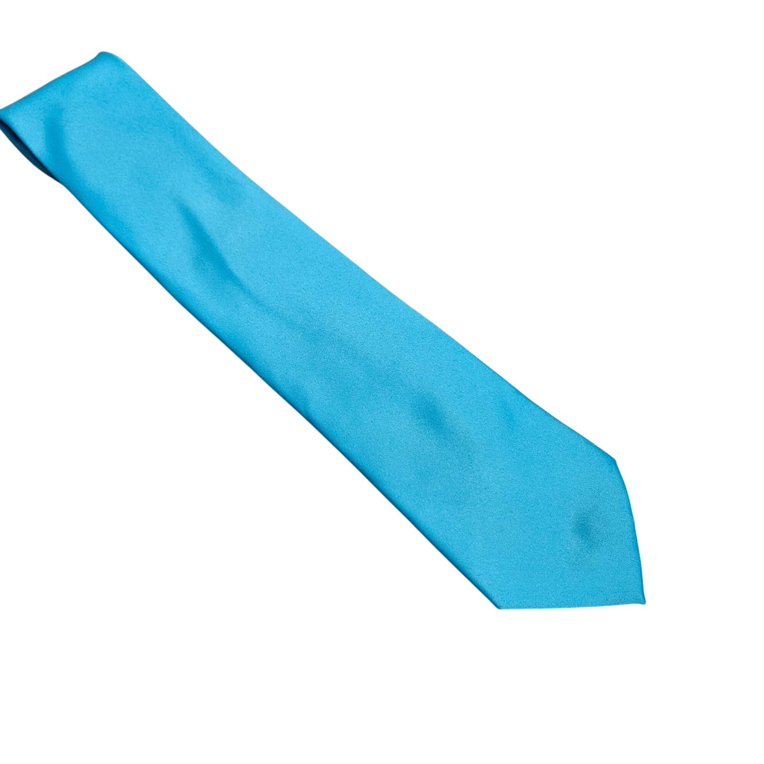 Vesuvio Napoli Solid Aqua Bright Blue Mens Tie 100% Silk Made In Italy Career
