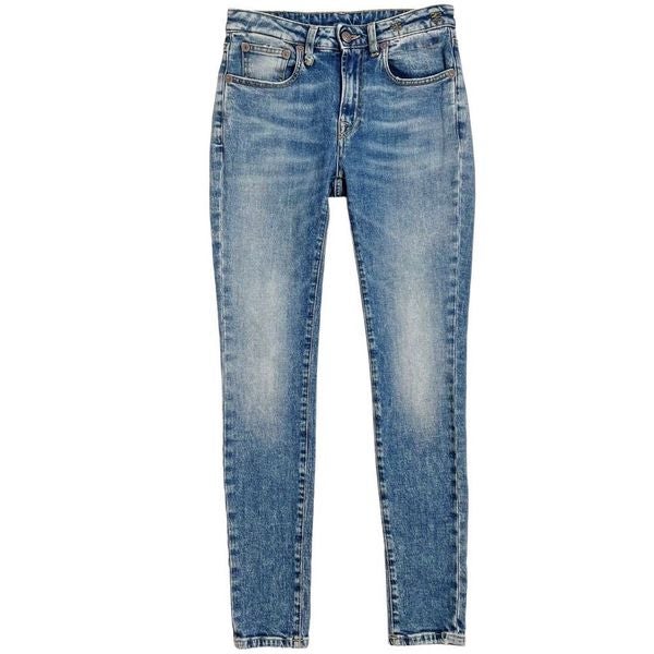 R13 Alison Skinny Jean Mid-Rise Distressed Stretch Carlton Light Blue Wash 25